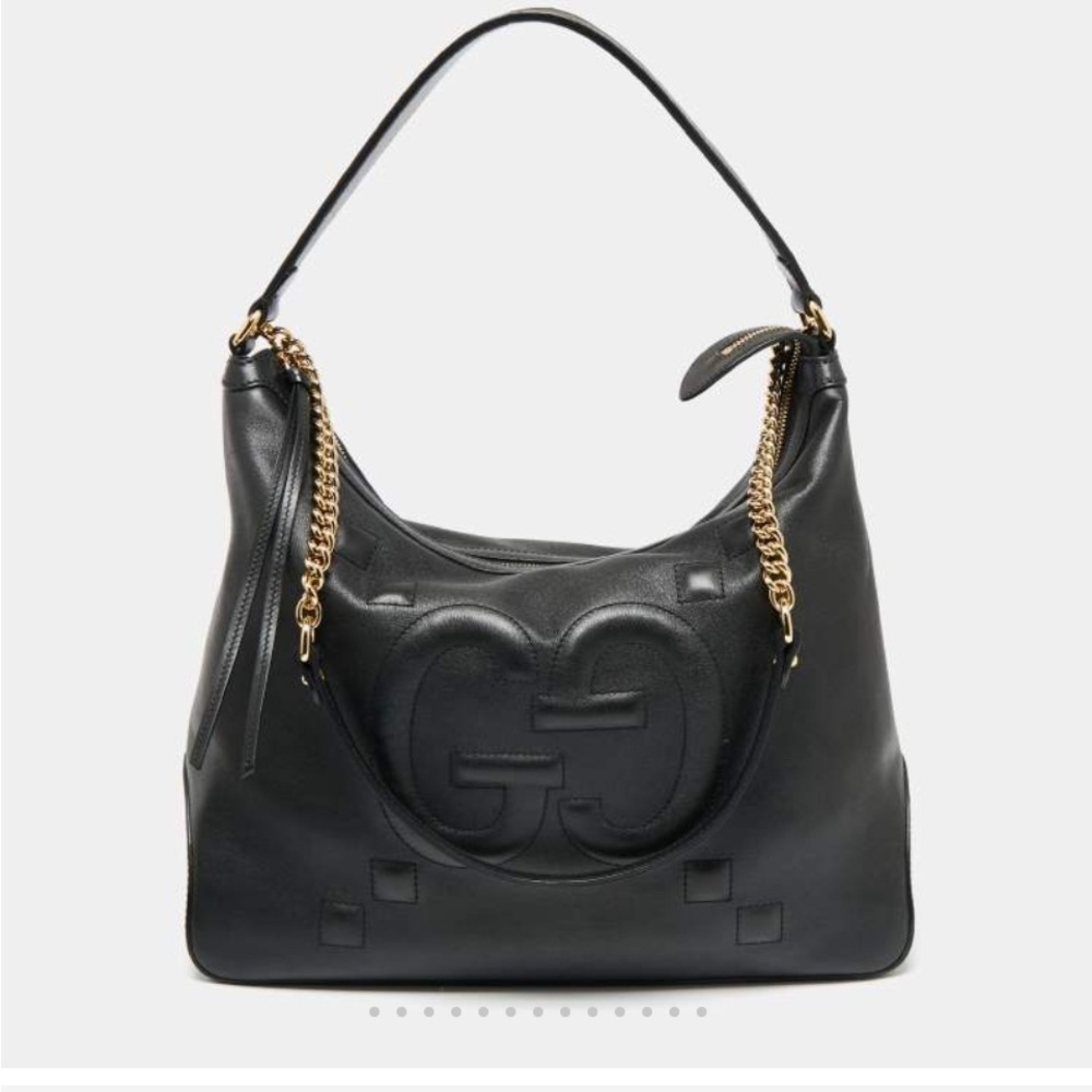 Gucci Black Leather Hobo Apollo Bag with Gold Chain